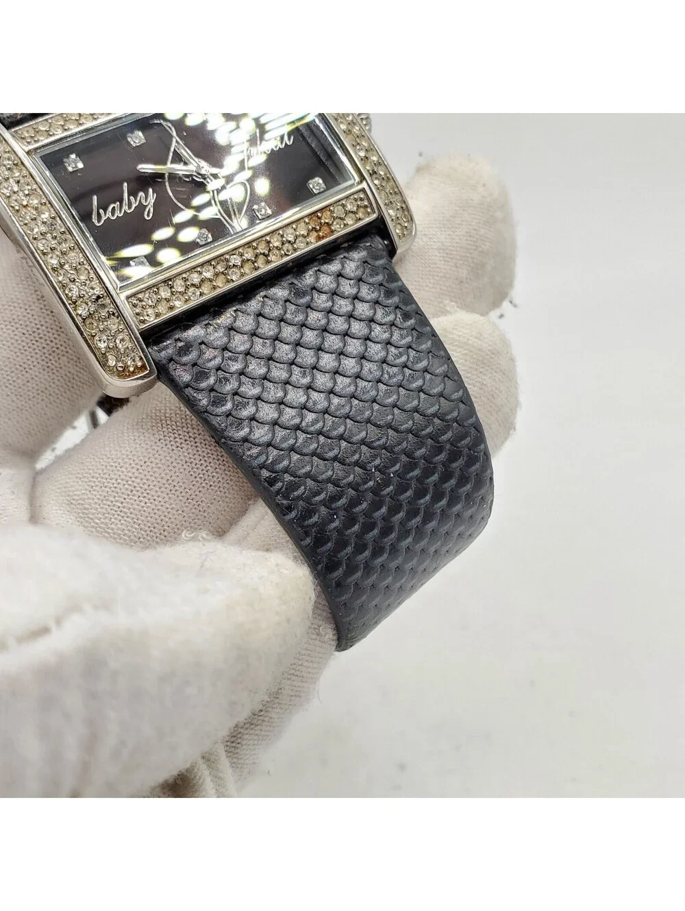 Baby Phat Rhinestone Bezel Womens Watch  40mm Black Dial New Battery
